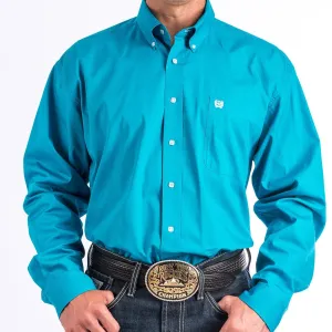 Stretch Wear Cinch Men's L/S Classic Fit Solid Western Button Down Shirt in Turquoise