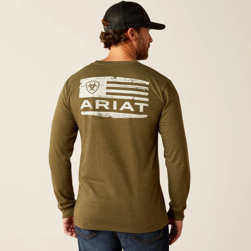 Ariat Men's Boarded LOTF Hex Graphic L/S T-Shirt in Military Heather Trendy Vibe Stretchable Knit