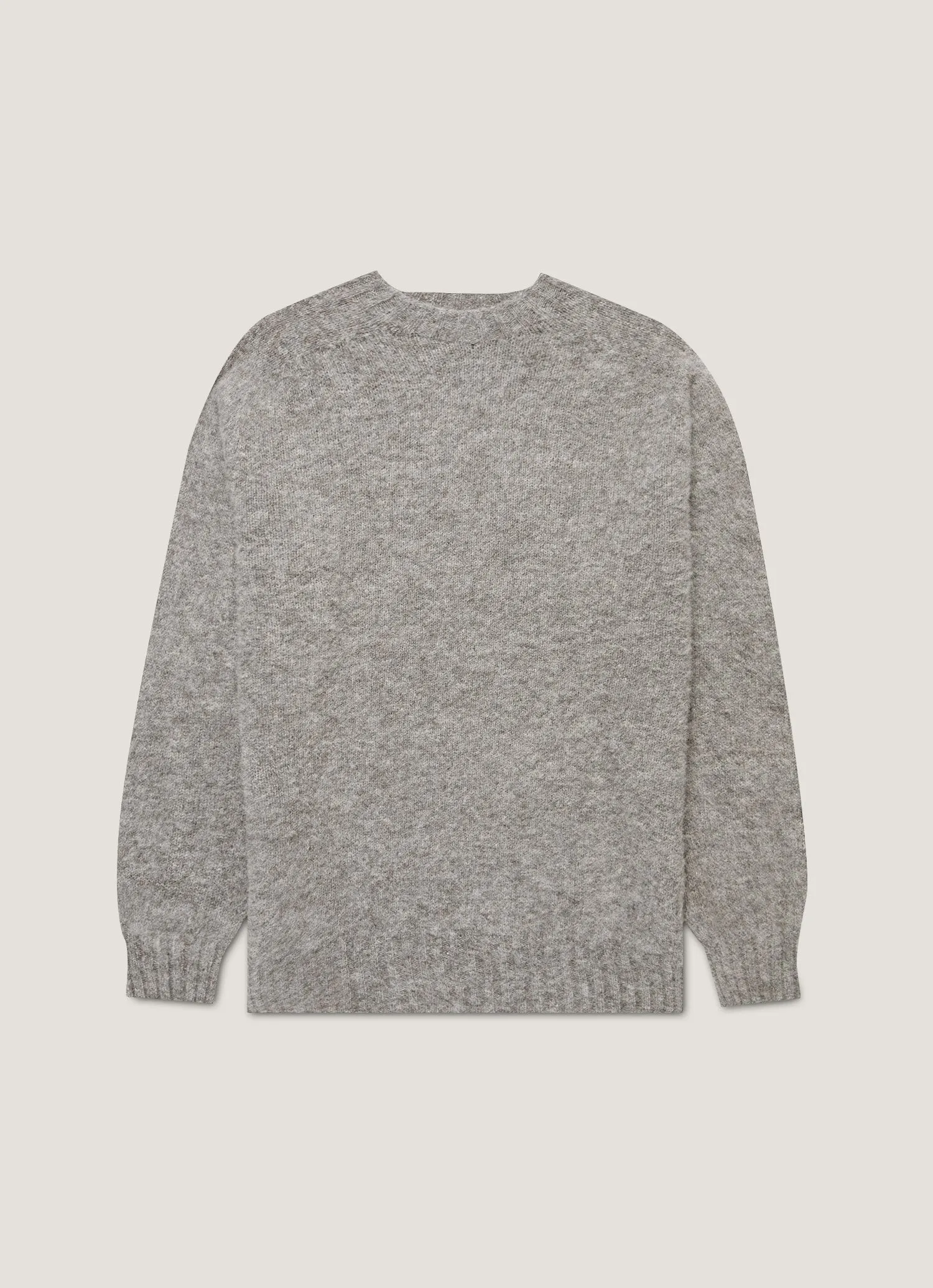 Fray Resistant Edges Elastic hemline Men's Shetland Crew Neck Jumper in Mid Grey Melange
