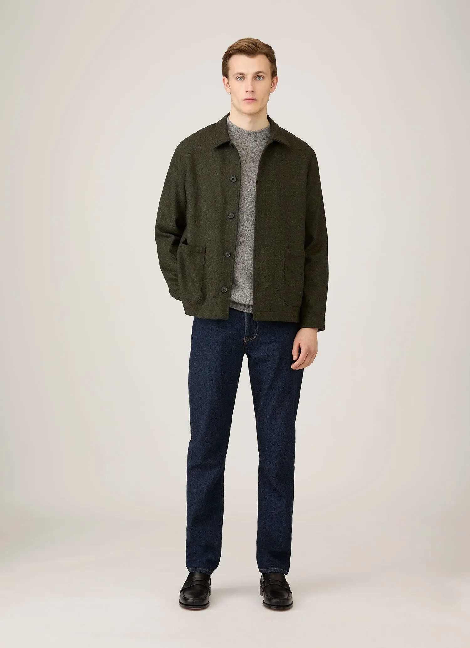 Ribbed Collar Design Men's Shetland Crew Neck Jumper in Mid Grey Melange