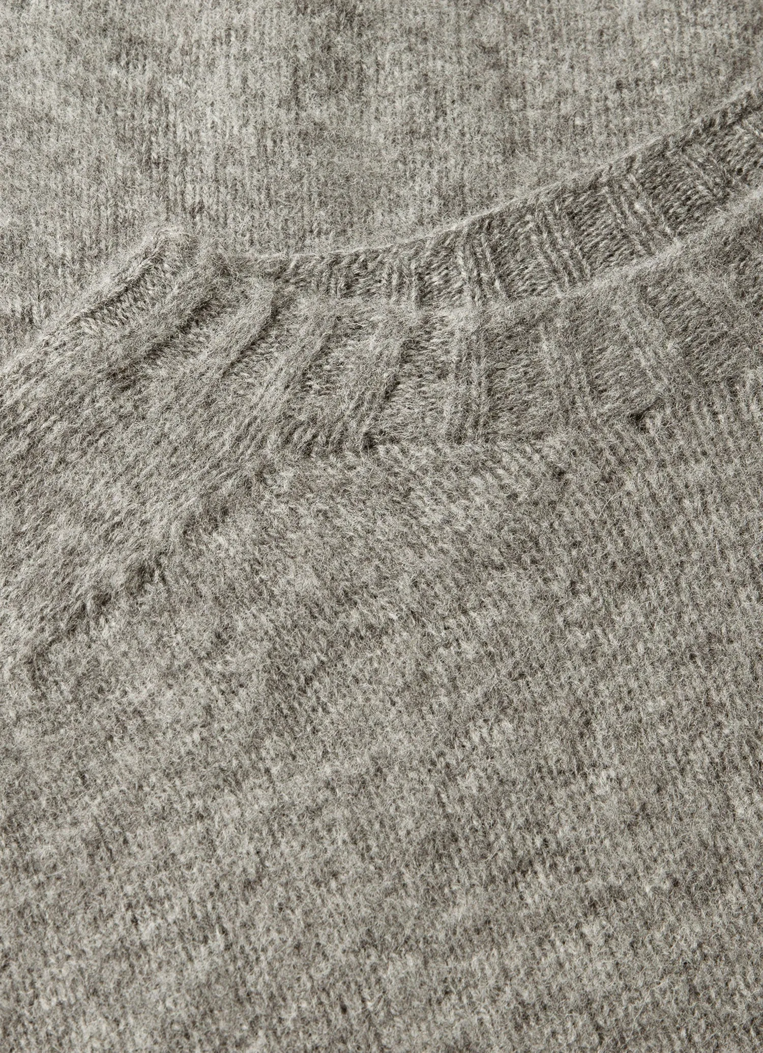 Men's Shetland Crew Neck Jumper in Mid Grey Melange WrinkleResistant Yarn DoubleLayered Edging