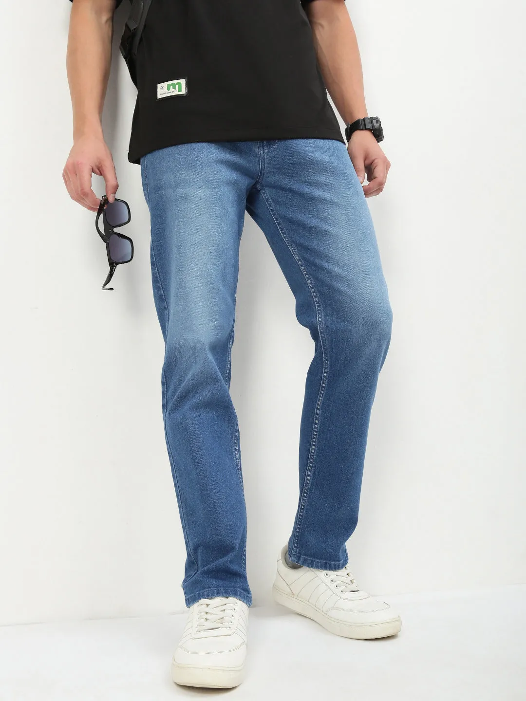 Active Lifestyle Men's Blue Solid Straight Fit Jeans