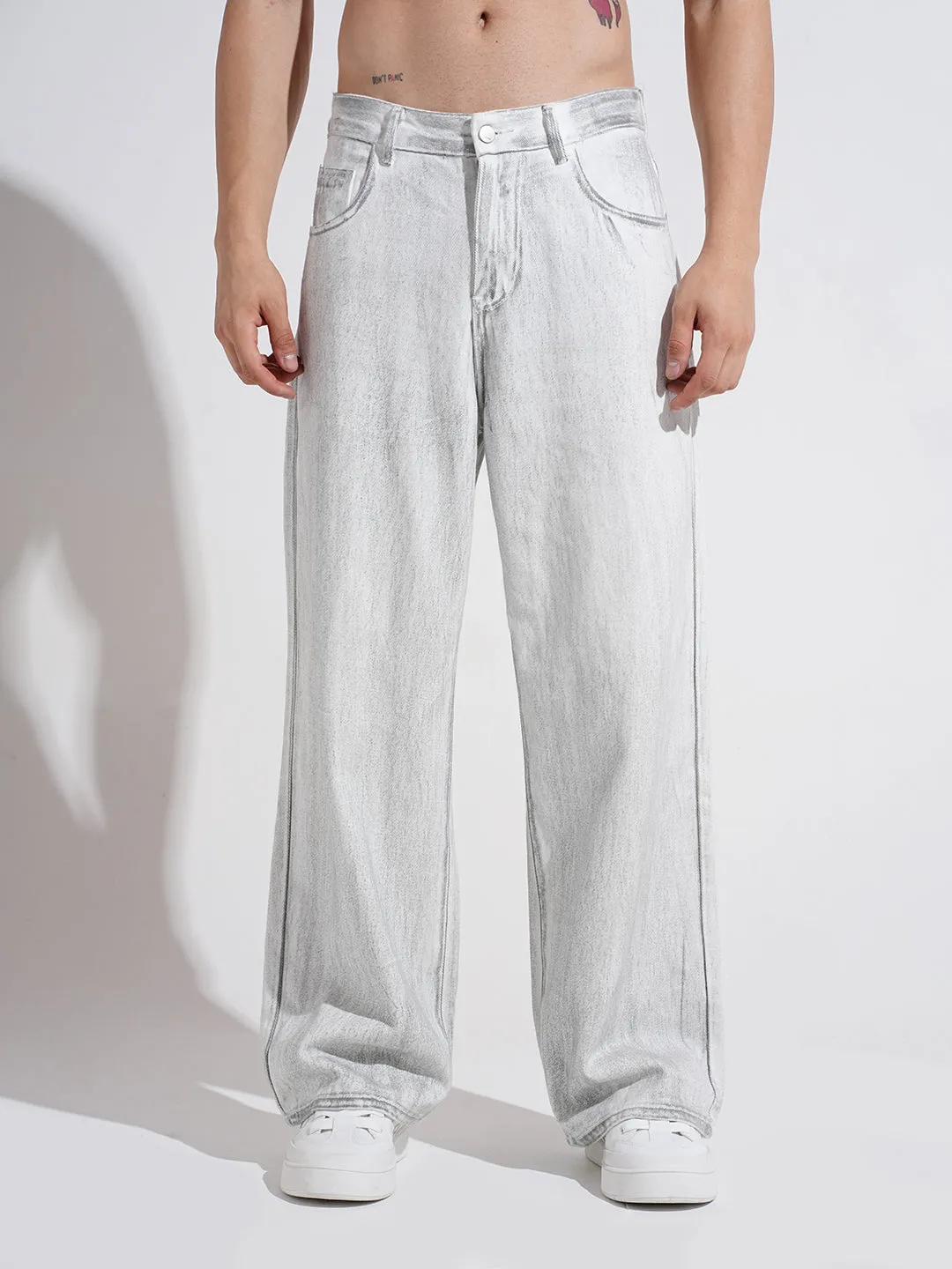 Night Out Rainy Day Clean Lines Men's Off White Straight Fit Jeans