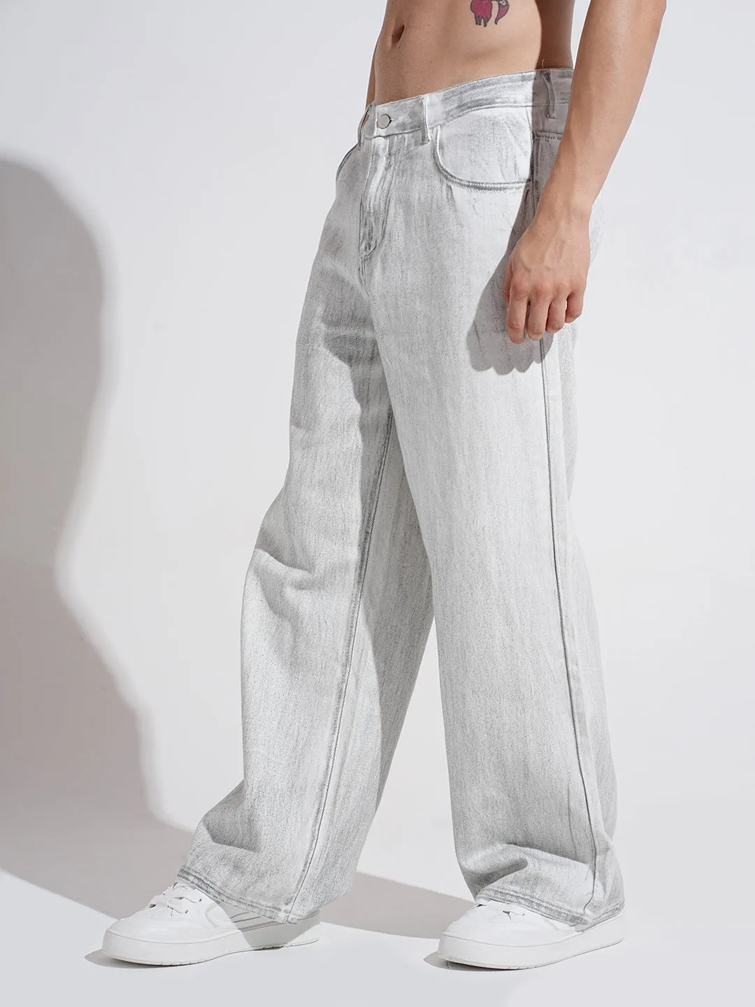 Men's Off White Straight Fit Jeans Minimalist Eco Friendly