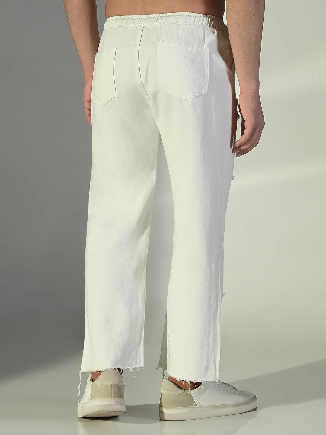 Men's White Straight Fit Ripped Jeans Eco Friendly Chill Outfit Road Trip