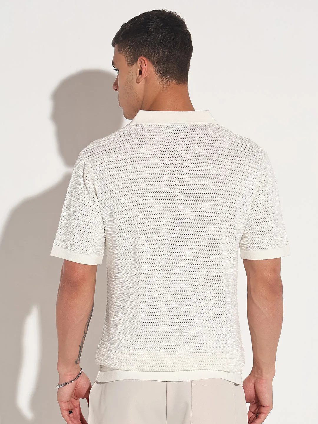 Clear Tone Cozy Wrap Men??s Textured White Short Sleeve Semi Sheer Polo T-Shirt