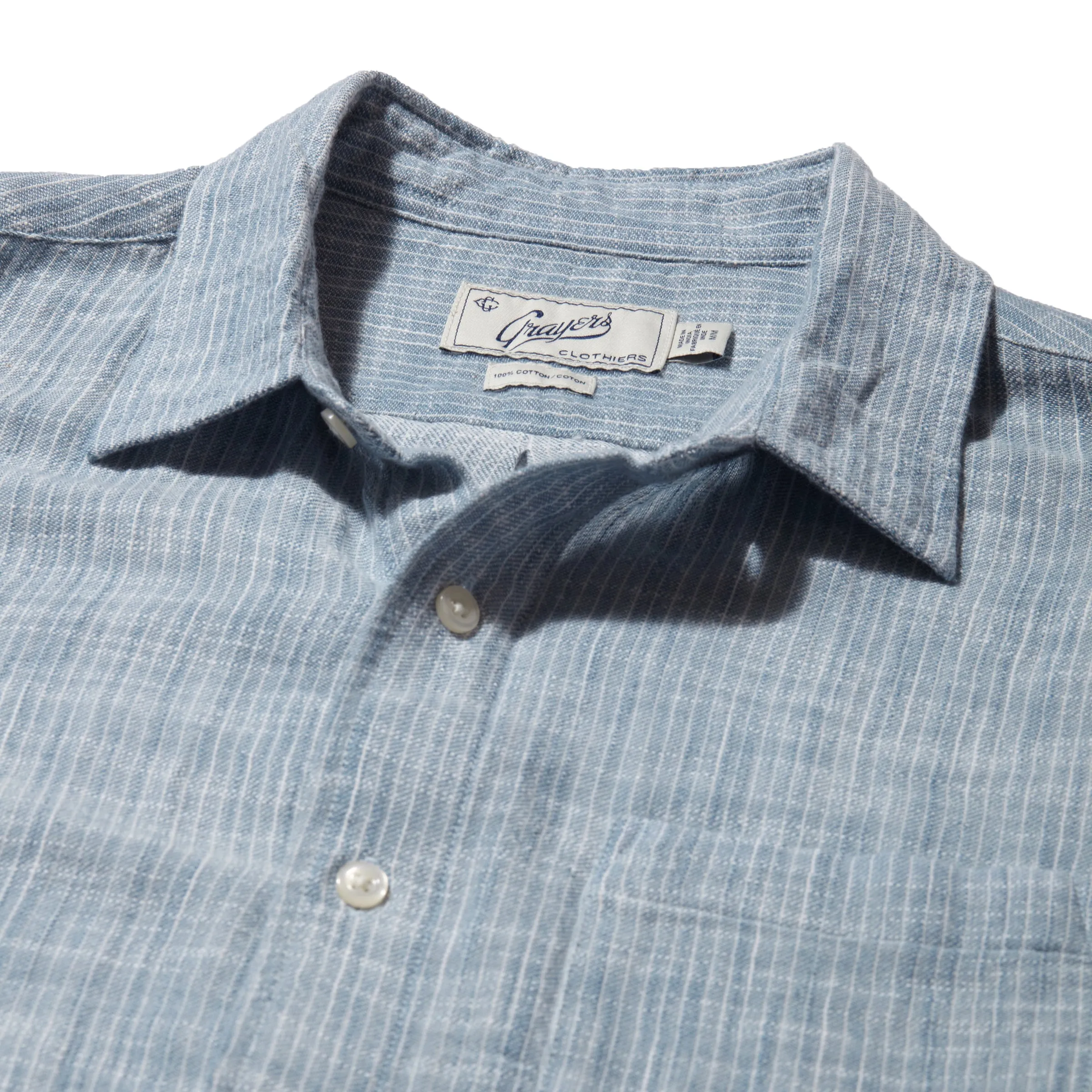 Madras Cottage Loom Chambray Shirt - Blue Chambray Stripe Anti Static Finish Seasonal Wear