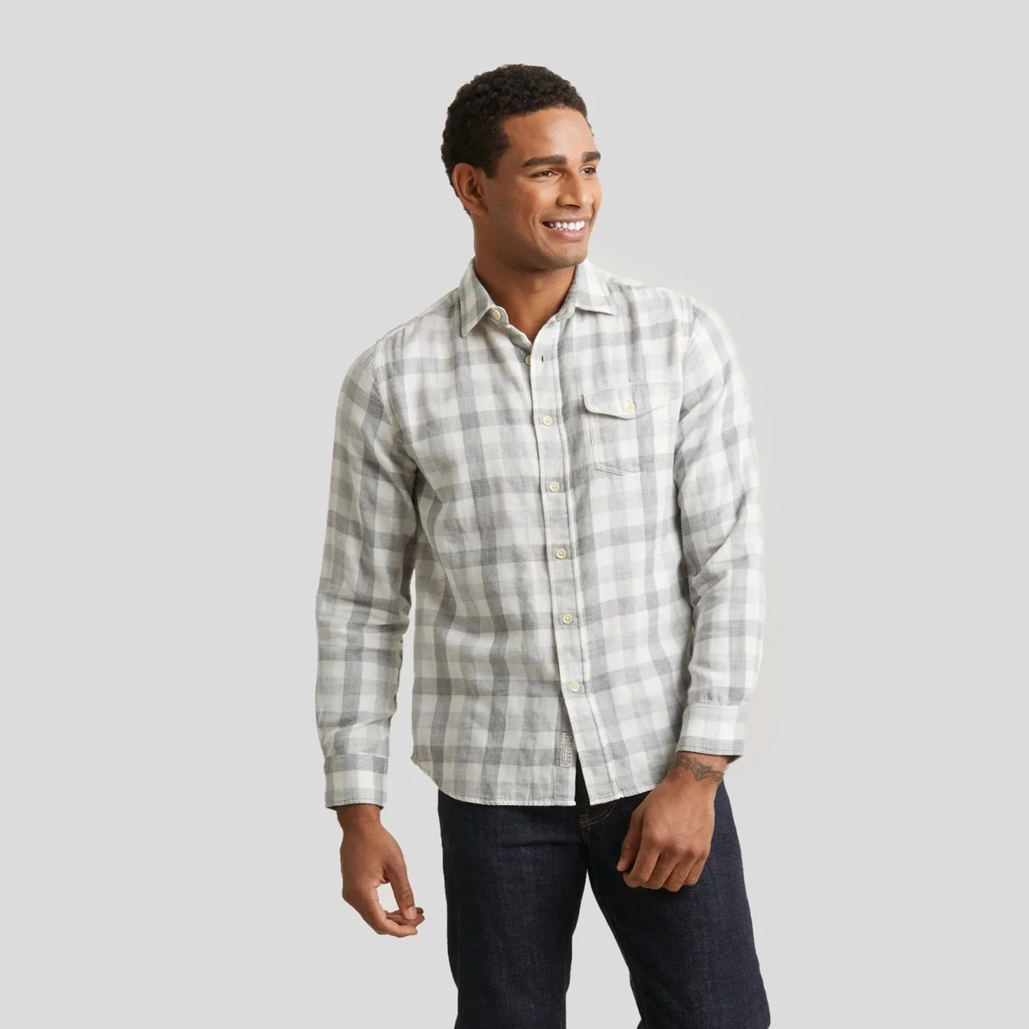 Durham Double Cloth Shirt - Heather Gray Gingham Christmas