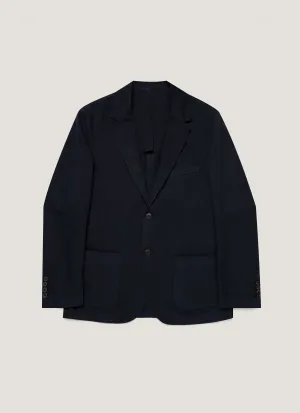 Men's Cotton Linen Unstructured Blazer in Navy Stretch Weave Fabric
