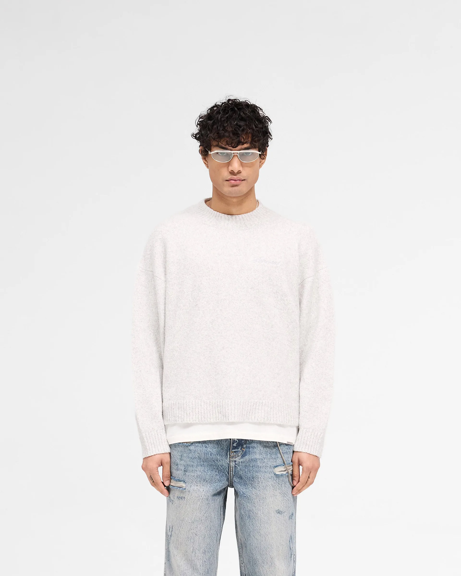 Brushed Interior Marled Knit Jumper - Ice Grey Marl