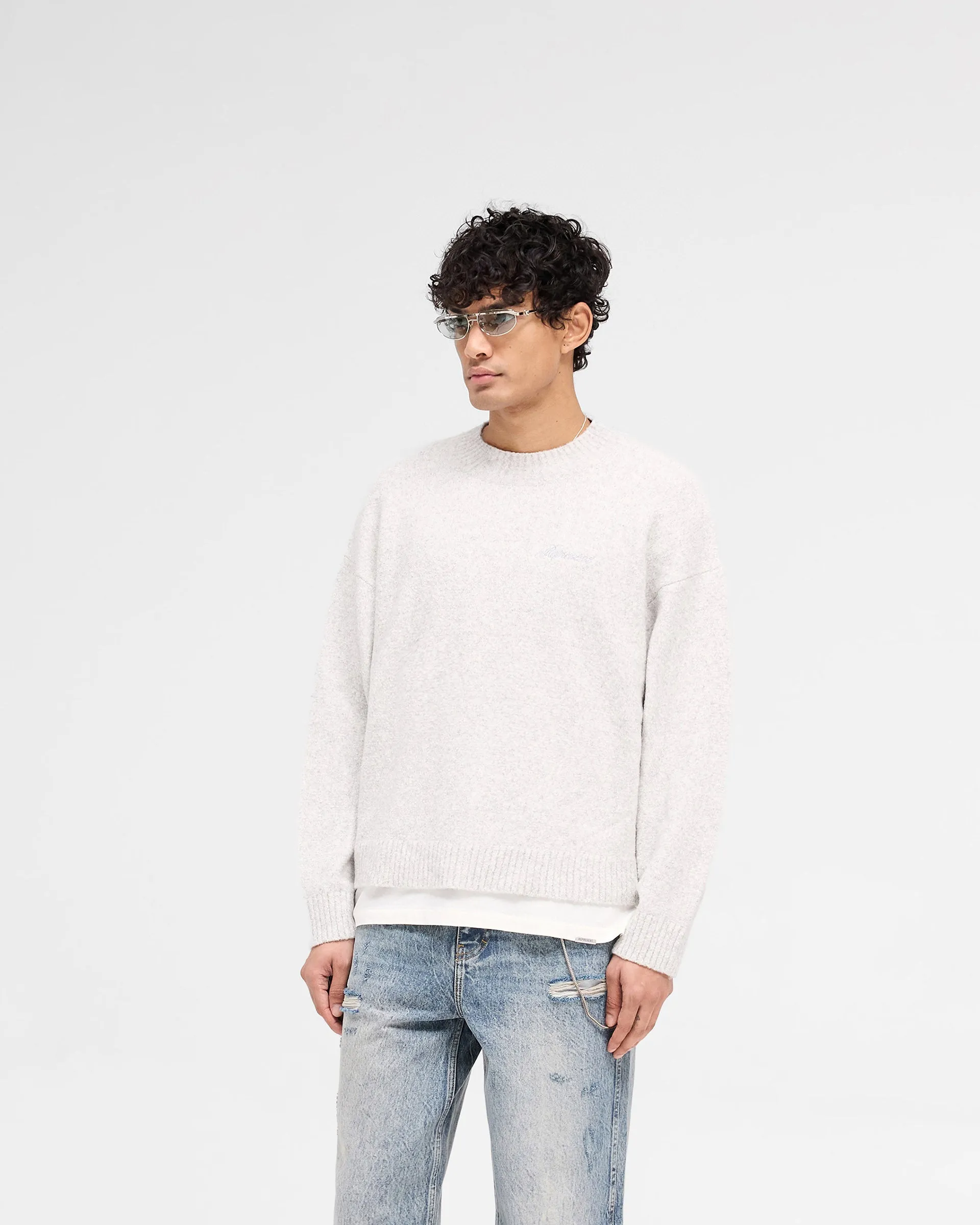 Relaxed Style Travel Light Marled Knit Jumper - Ice Grey Marl