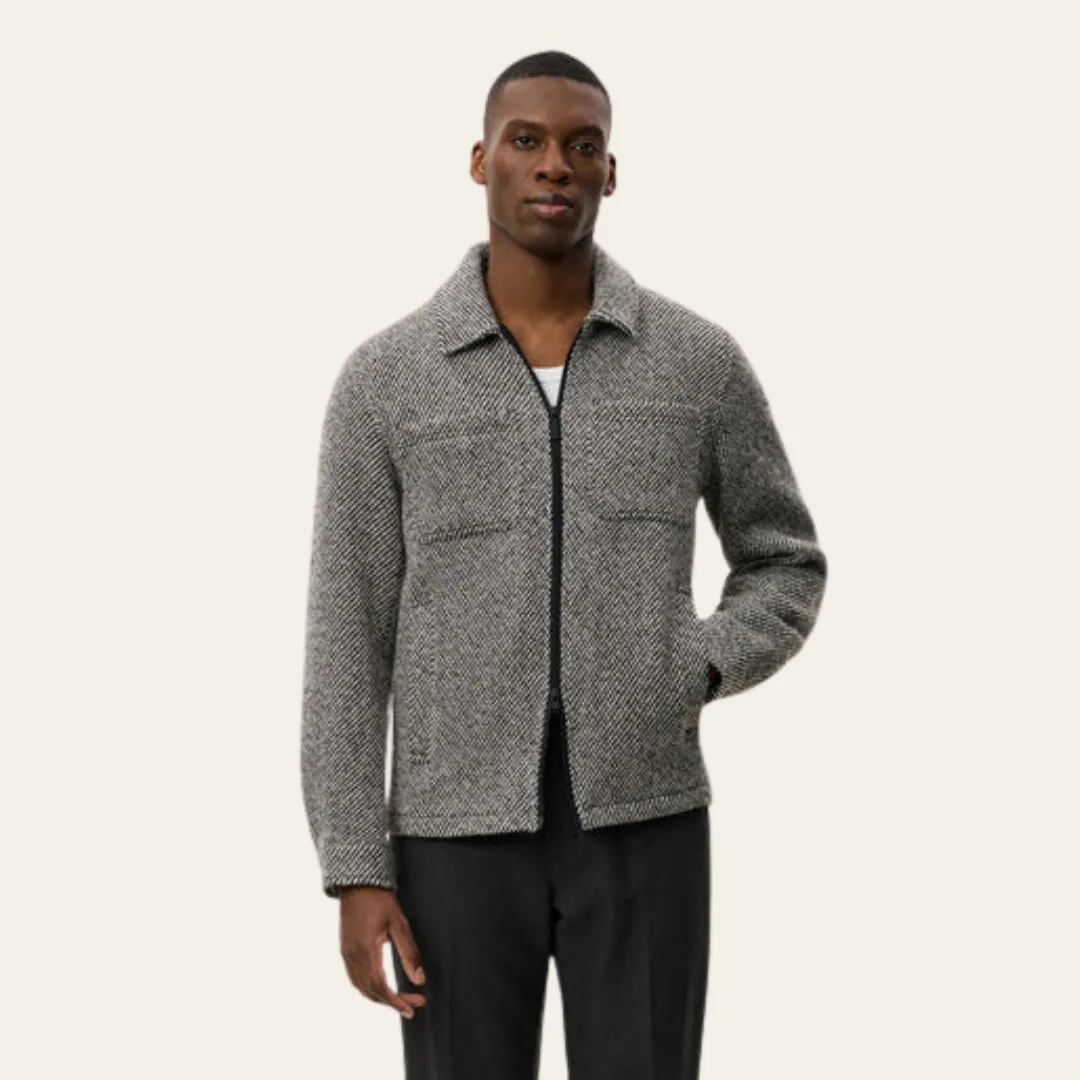 Marseille Twill Wool Jacket (Salt Pepper) Faux Fur Collar