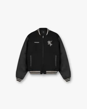 Mascot Wool Varsity Jacket - Jet Black Water Resistant Non Bulky Profile