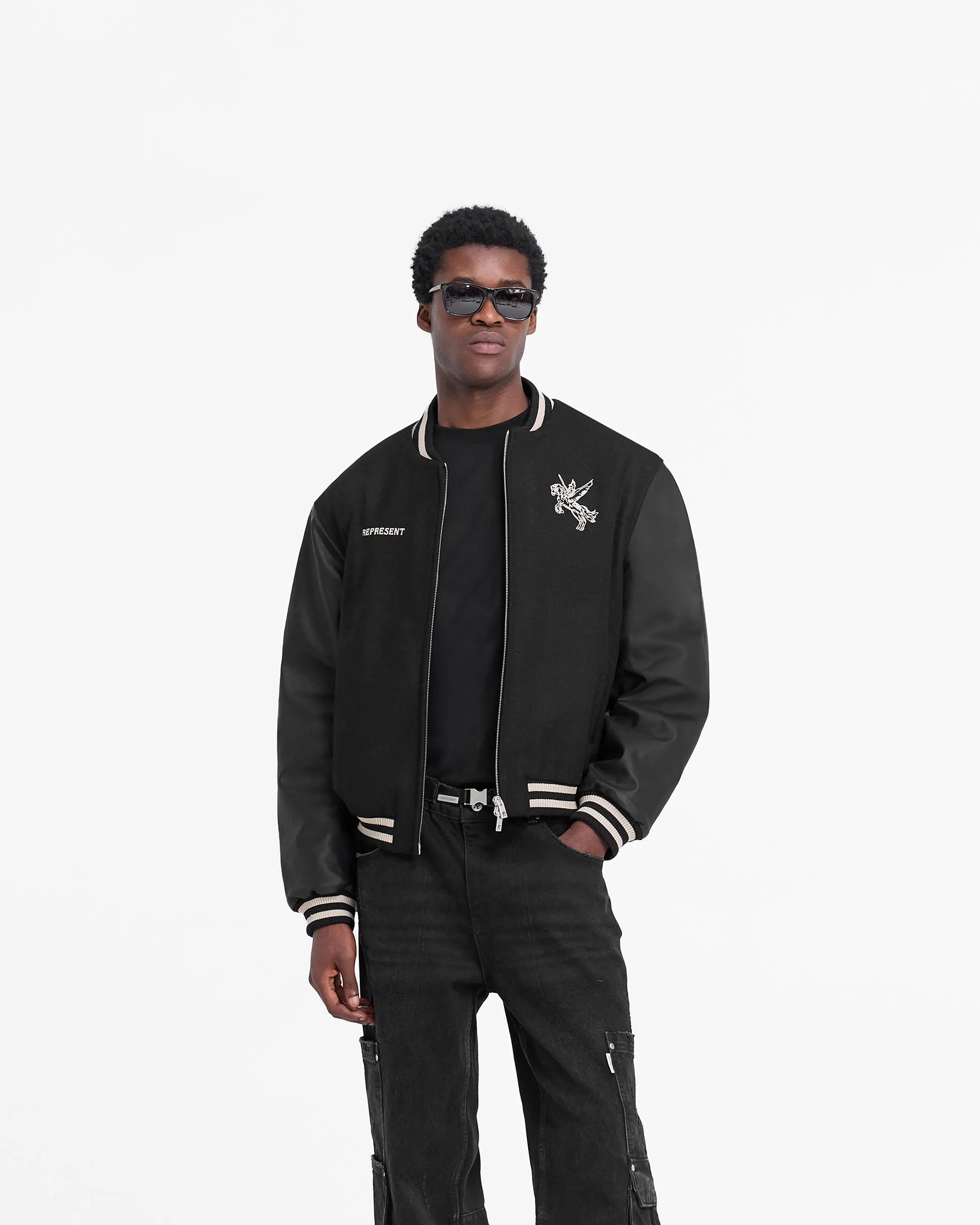 Softshell Technology Mascot Wool Varsity Jacket - Jet Black