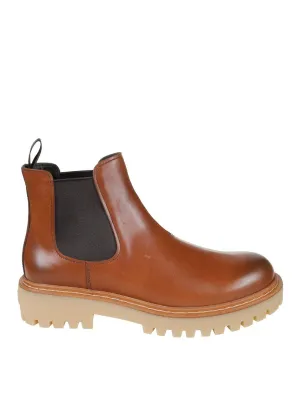 Stacked Heel Urban Fashion Brown Leather Boots With Elastic Side Panels And Durable Sole