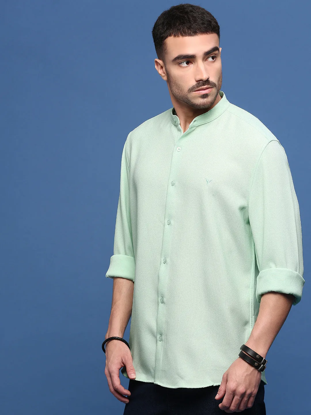Men's Sea Green Solid Slim Fit Shirt PillingResistant