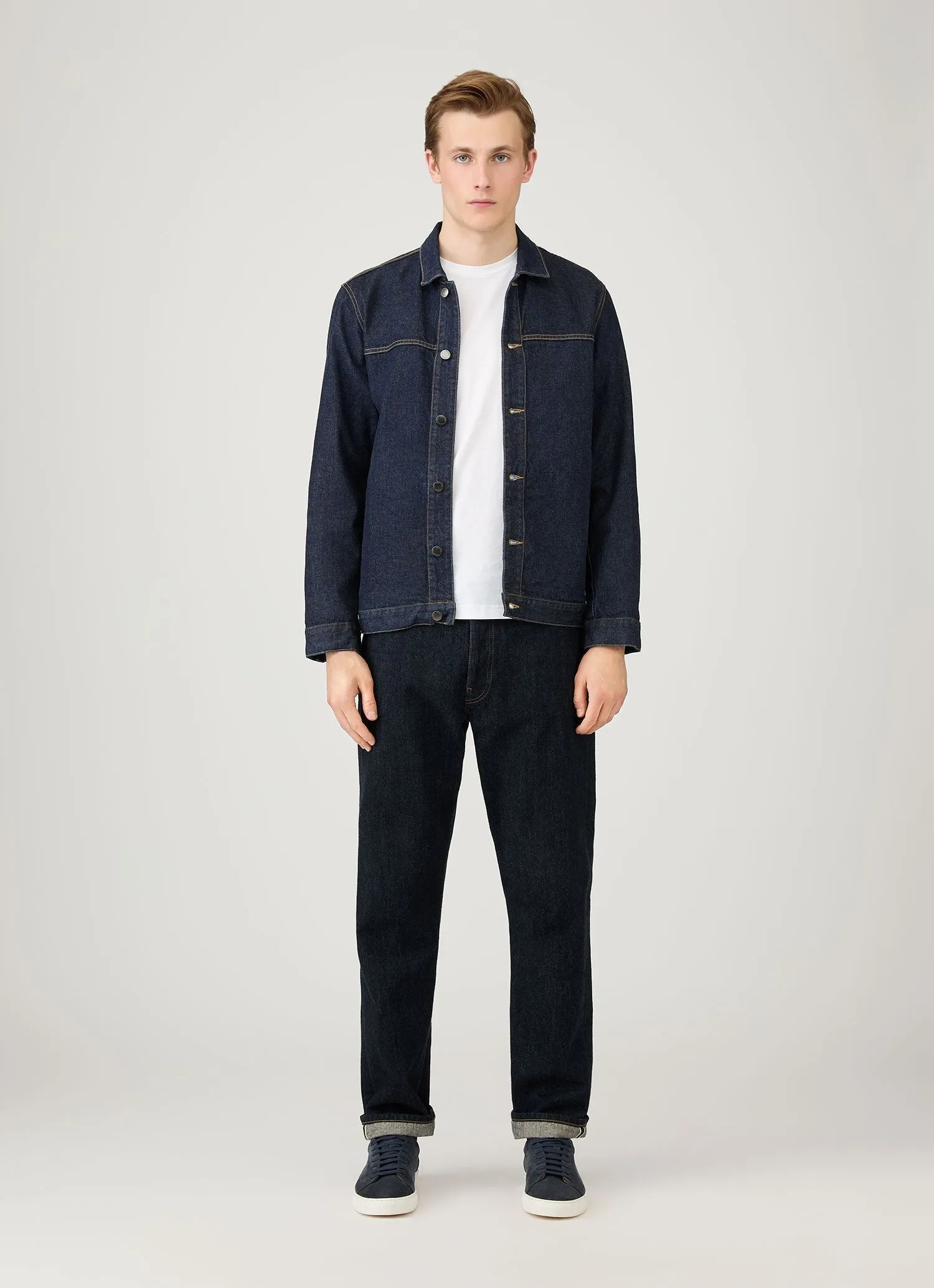 Stretch Fit Wear Men's 13oz Japanese Selvedge Denim Jeans in Rinse Wash Denim