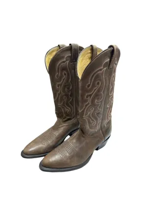 Men's Almond Toe Western Cowboy Boots In Brown Calm Routine Lace Up Design