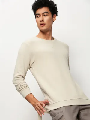 Men's Beige Round Neck Long Sleeves Cotton Pullover product marbled pattern