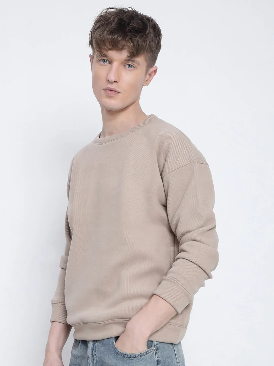 Urban Cool Men's Beige Round Neck Sweatshirt