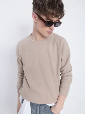 Men's Beige Round Neck Sweatshirt absorbent Concert Look
