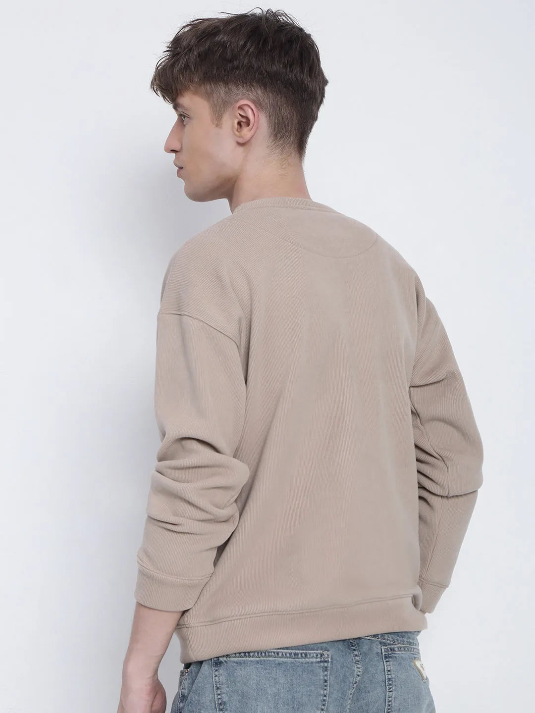 Men's Beige Round Neck Sweatshirt right for hot weather