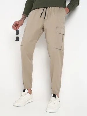 Easy Match BreathableFabric Men's Beige Solid Cargo Joggers