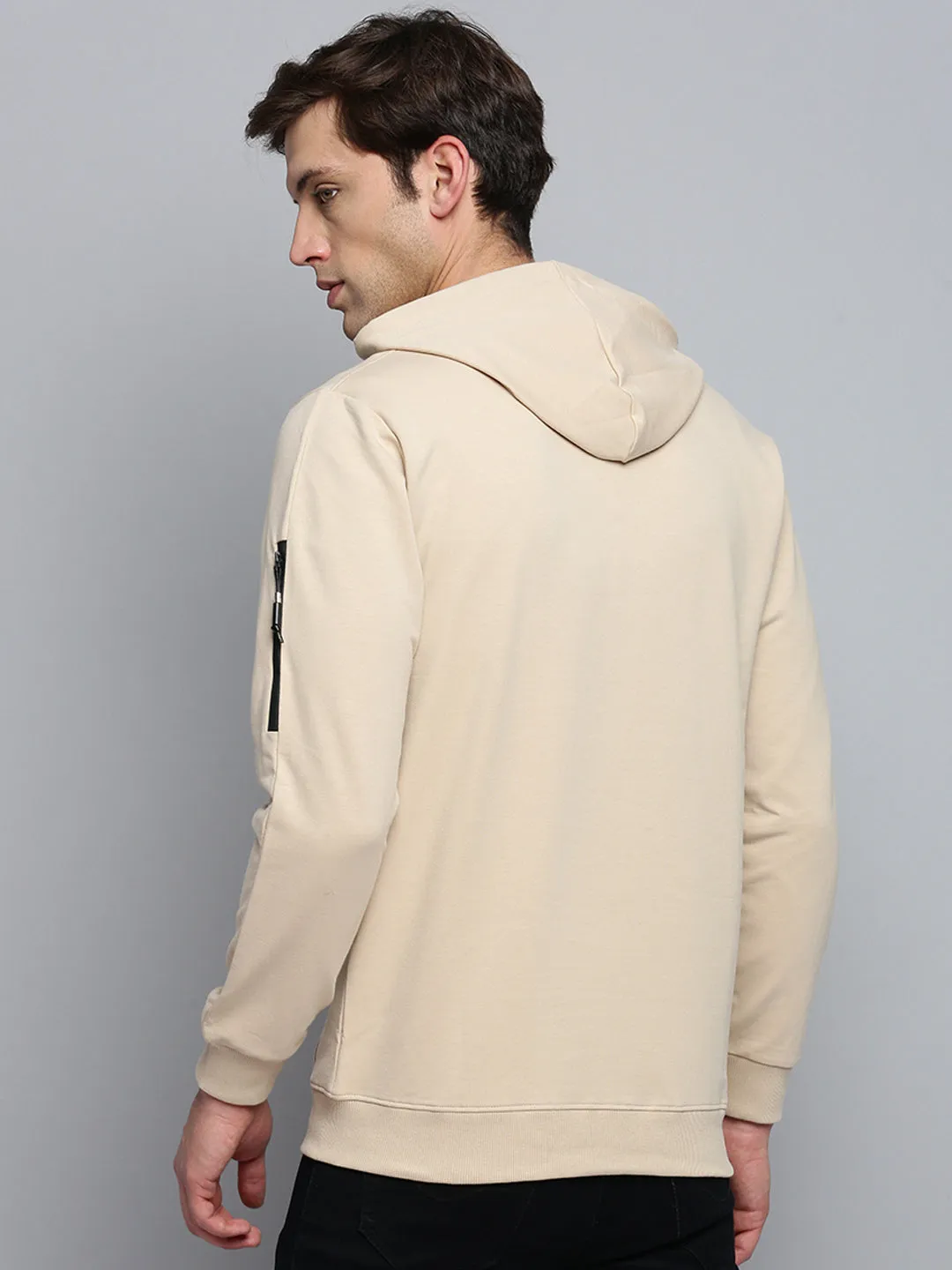Men's Beige Solid Casual Hoodie Cozy Coverage