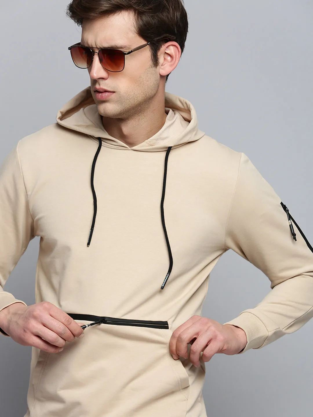 product eco friendliness level Men's Beige Solid Casual Hoodie