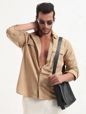 Men's Beige Solid Corduroy Relaxed Fit Shirt Street Icon Zoom Proper