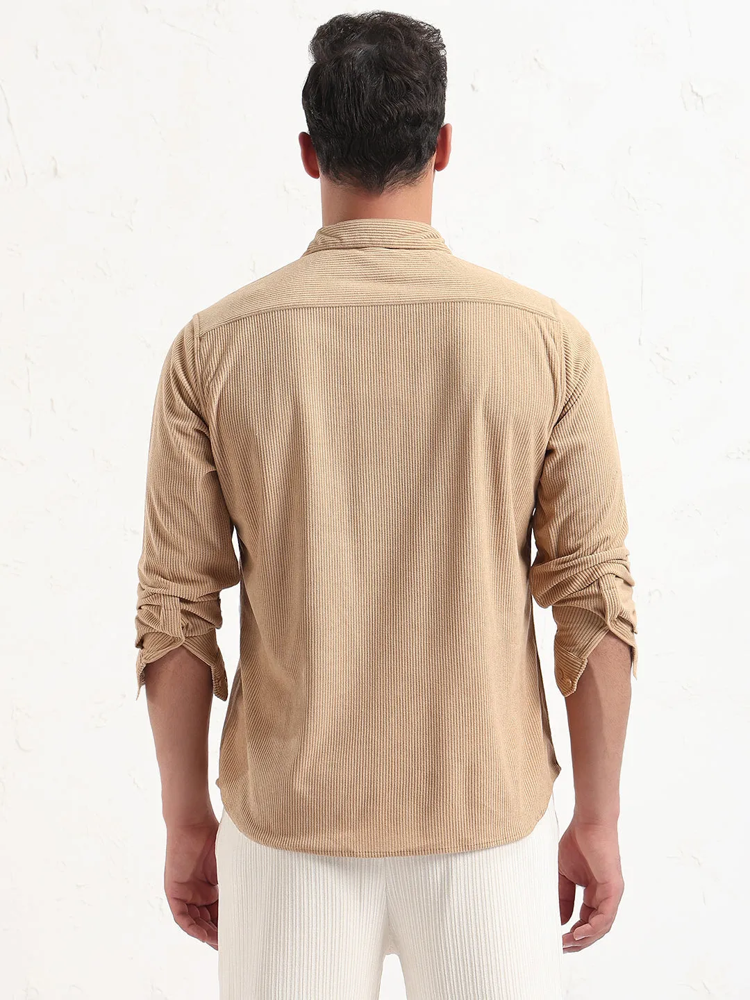 Men's Beige Solid Corduroy Relaxed Fit Shirt Star Soul
