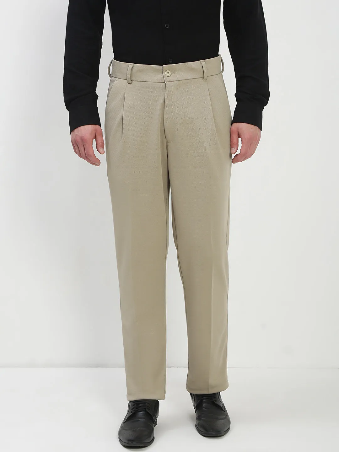 Flowy legs Modular Attachment Men's Beige Solid Formal Trousers