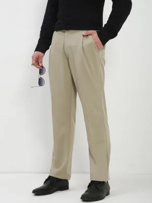 Men's Beige Solid Formal Trousers Casual Style Relaxed Wear
