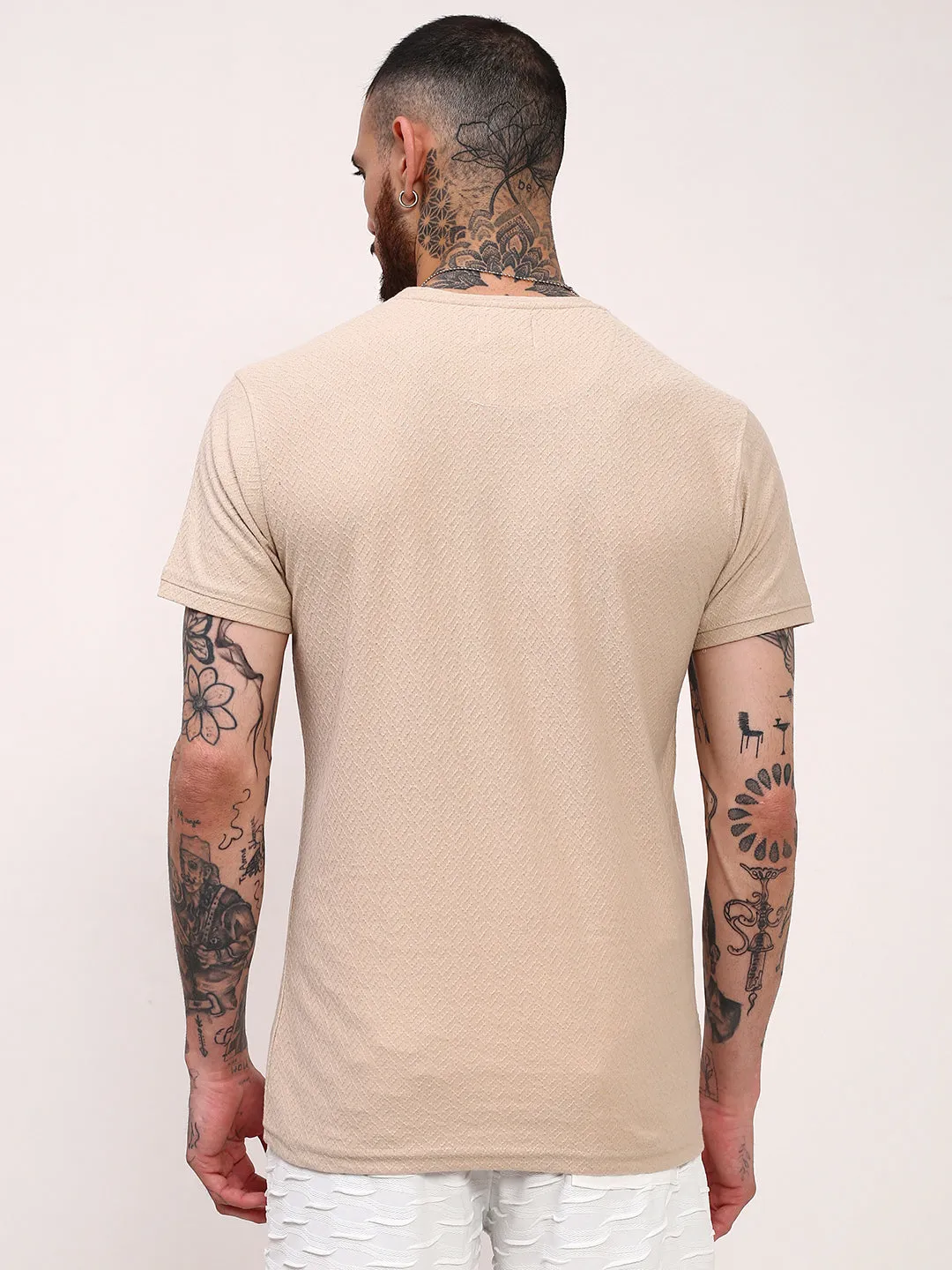 Men's Beige Solid Polo Collar Slim Fit T-Shirt product thermal lining insulation