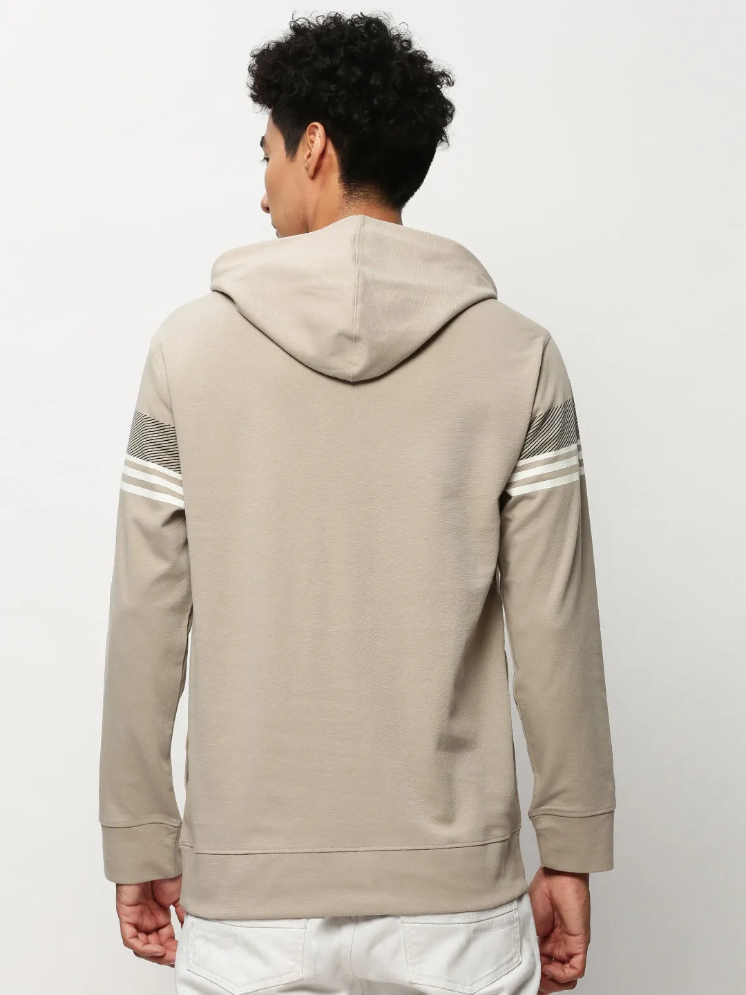 Effortless Hoodie Men's Beige Striped Hooded Cotton Pullover