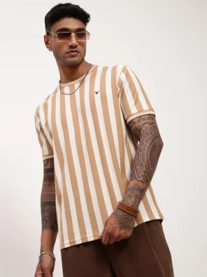 Men's Beige Striped T-Shirt Layer Relaxed