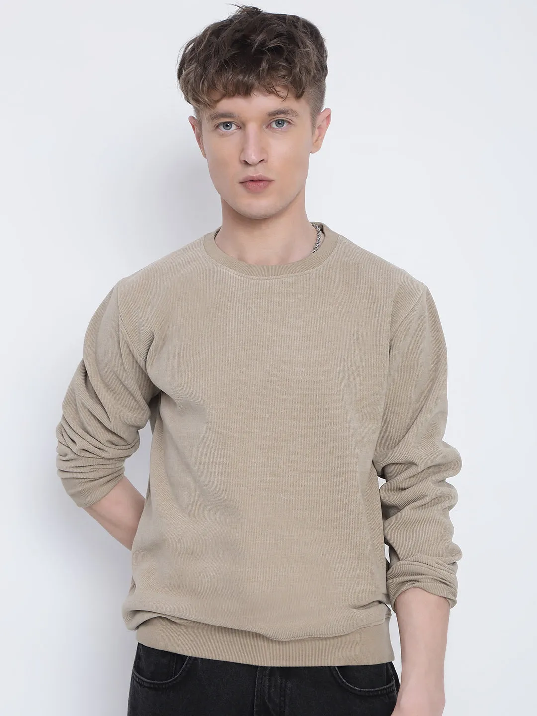 Men's Beige Sweatshirt Trendy Design running suitable