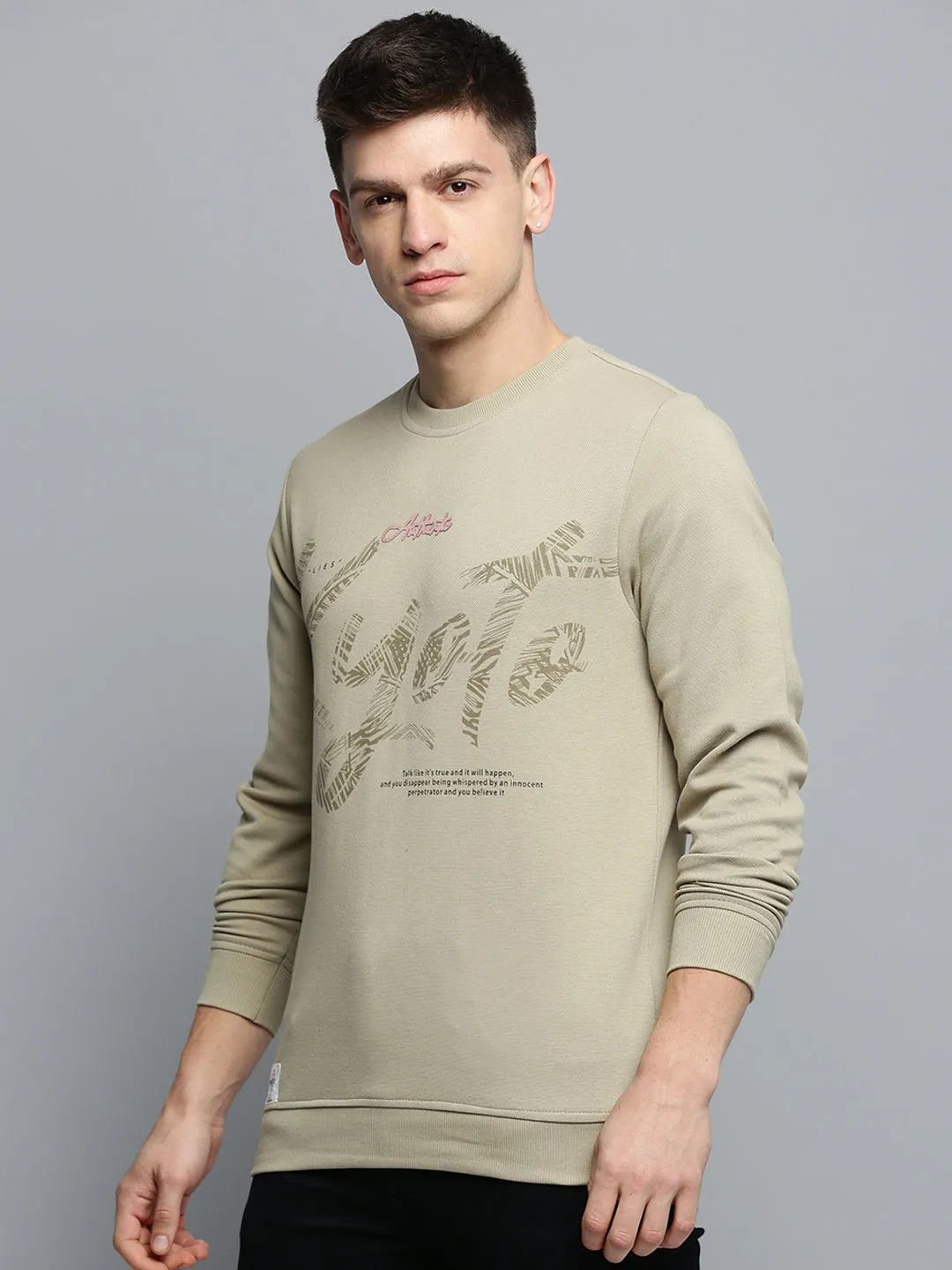 Men's Beige Typography Printed Cotton Sweatshirt goes with sneakers
