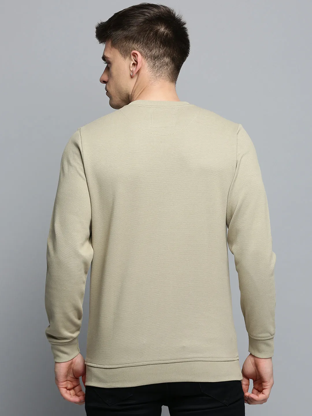 ideal for birthdays Men's Beige Typography Printed Cotton Sweatshirt