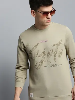 weekday wear Everyday Essential Men's Beige Typography Printed Cotton Sweatshirt