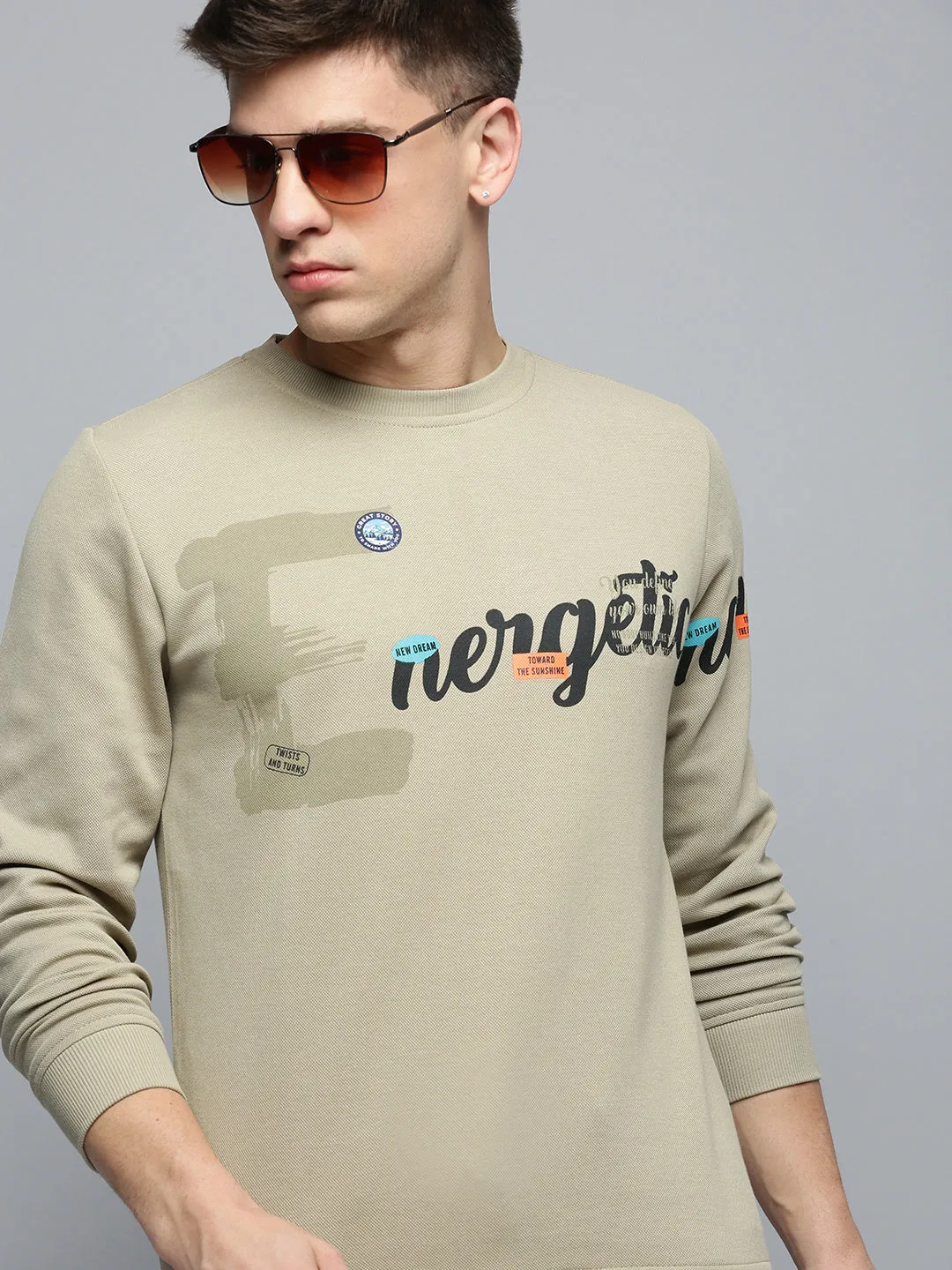 product watch punctuality Men's Beige Typography Printed Cotton Sweatshirt