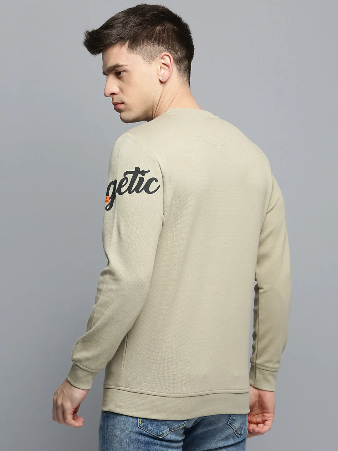 Travel Sporty Soft Touch Men's Beige Typography Printed Cotton Sweatshirt