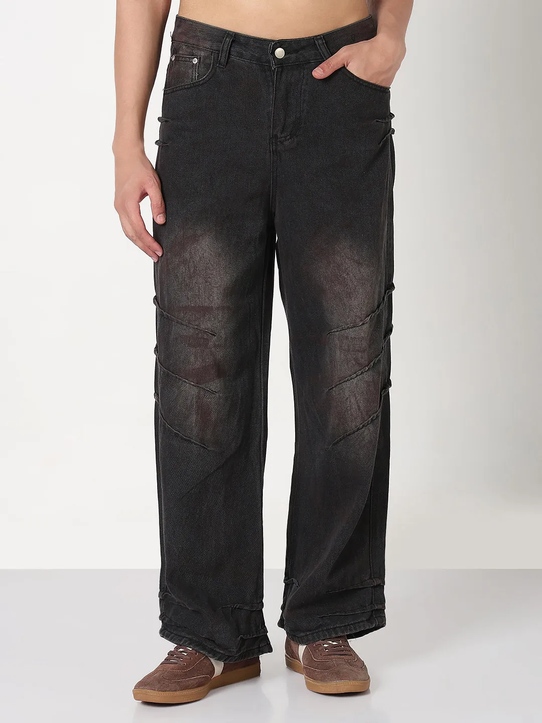 Active Touch Men's Black Baggy Fit Clean Look Jeans