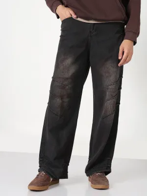 Fit Focus Men's Black Baggy Fit Clean Look Jeans