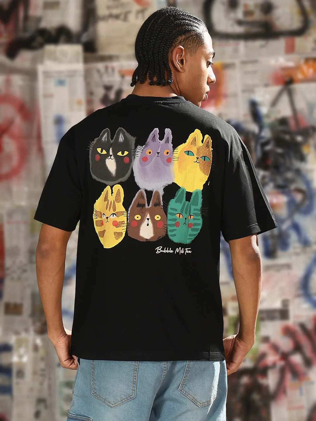 Wave Core Men's Black Bubble Tea Graphic T-Shirt