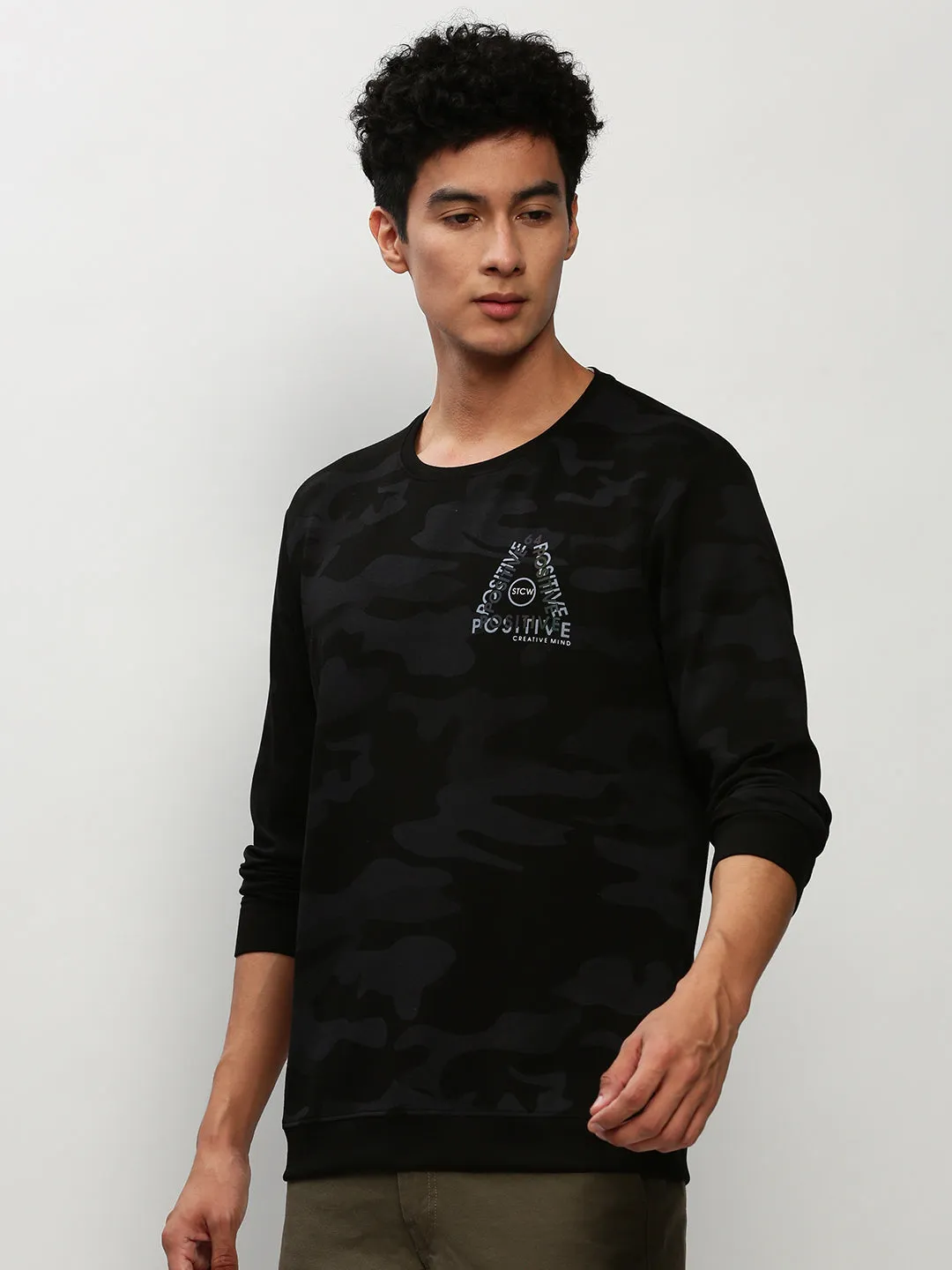 Men's Black Camouflage Printed Cotton Sweatshirt product availability