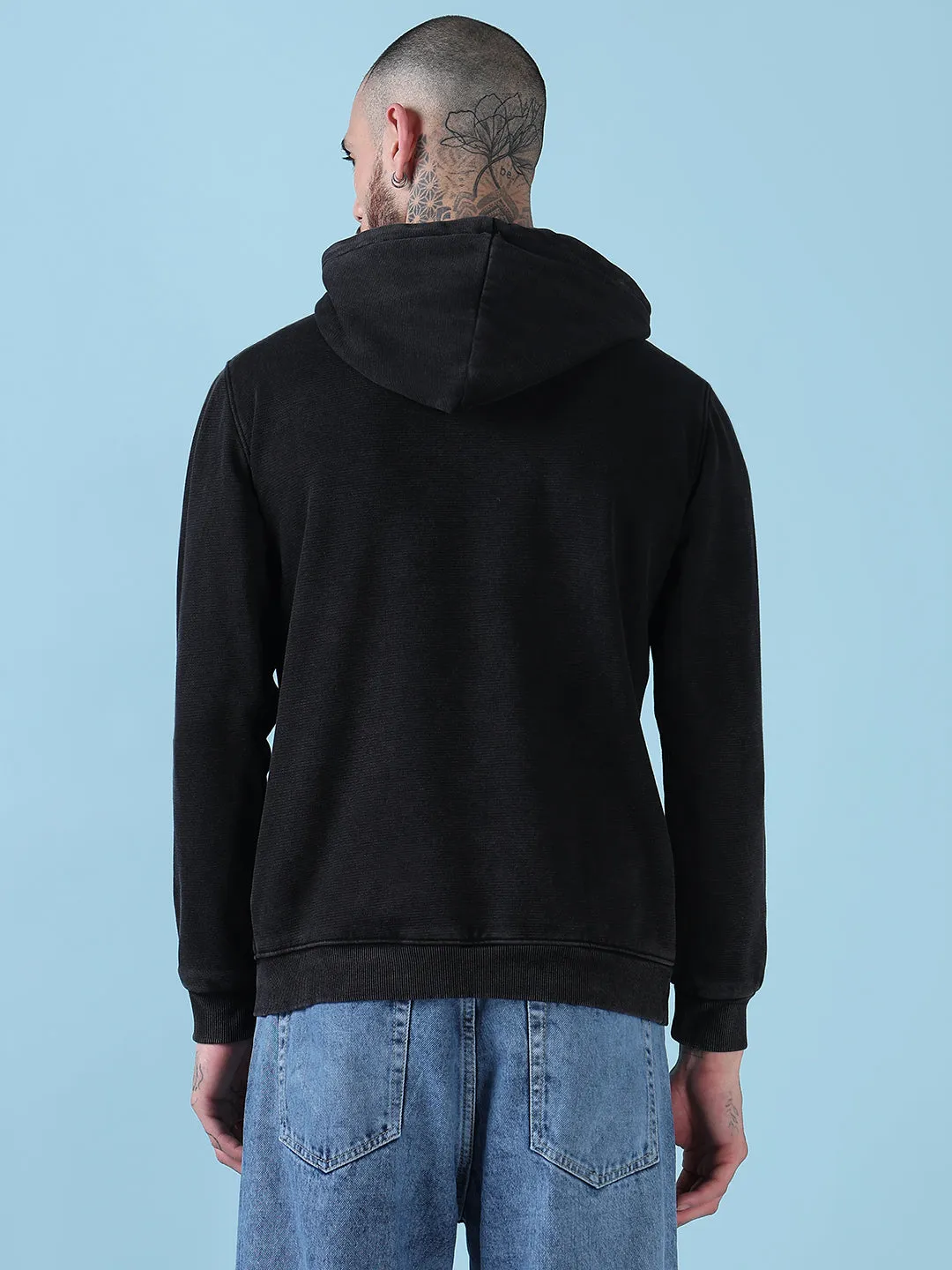 Polyester Material Men's Black Casual Hoodie with Pockets