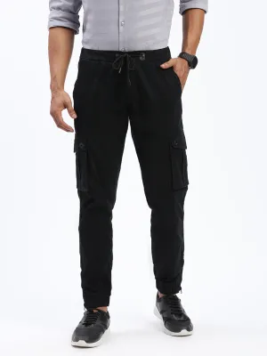Men's Black Comfort Slim Fit Low-Rise Cotton Joggers Trousers Durable Fabric
