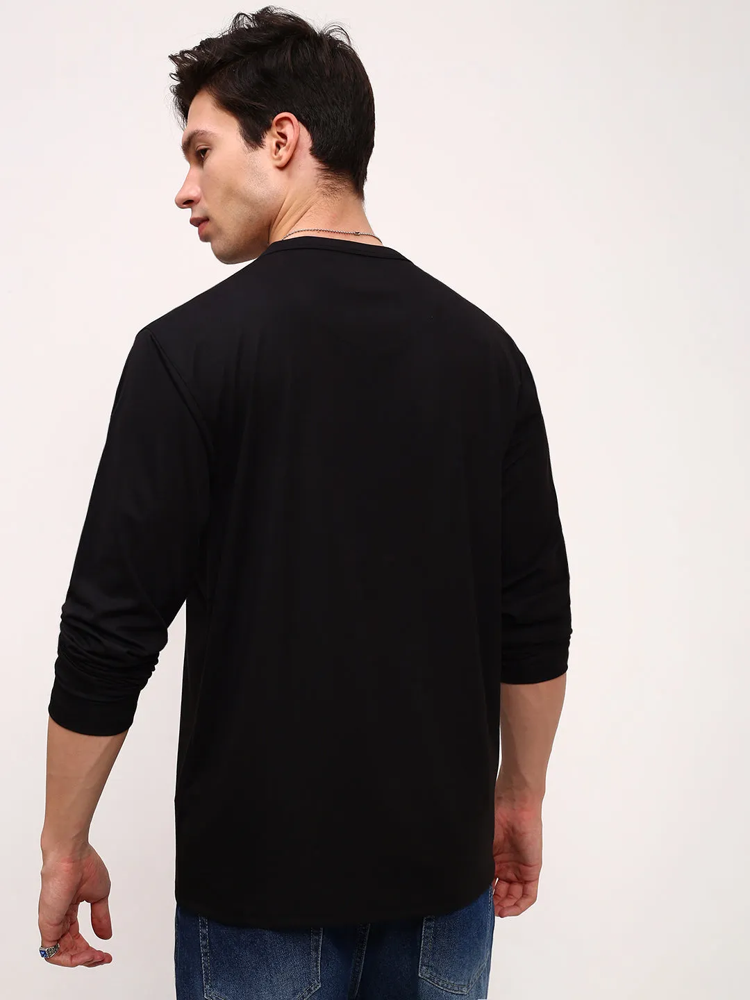 Men's Black Cotton Round Neck T-Shirt Timeless Fashion