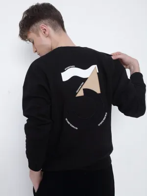 product geometric precision Trendy Look Men's Black Embroidered Round Neck Sweatshirt